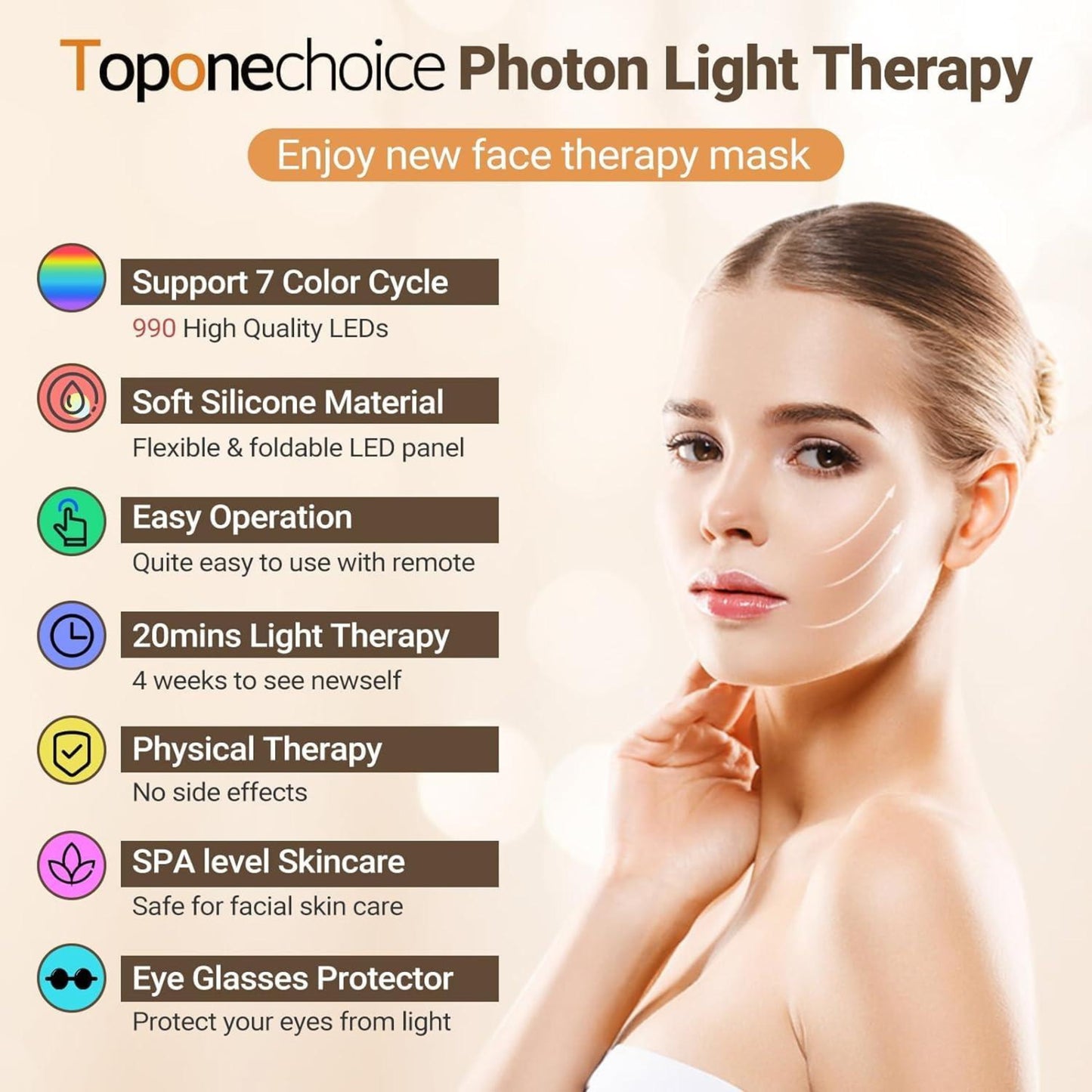 LED Therapy Flexible Panel 7-Color Silicone Photon Skin Mask for Anti-Aging, Acne