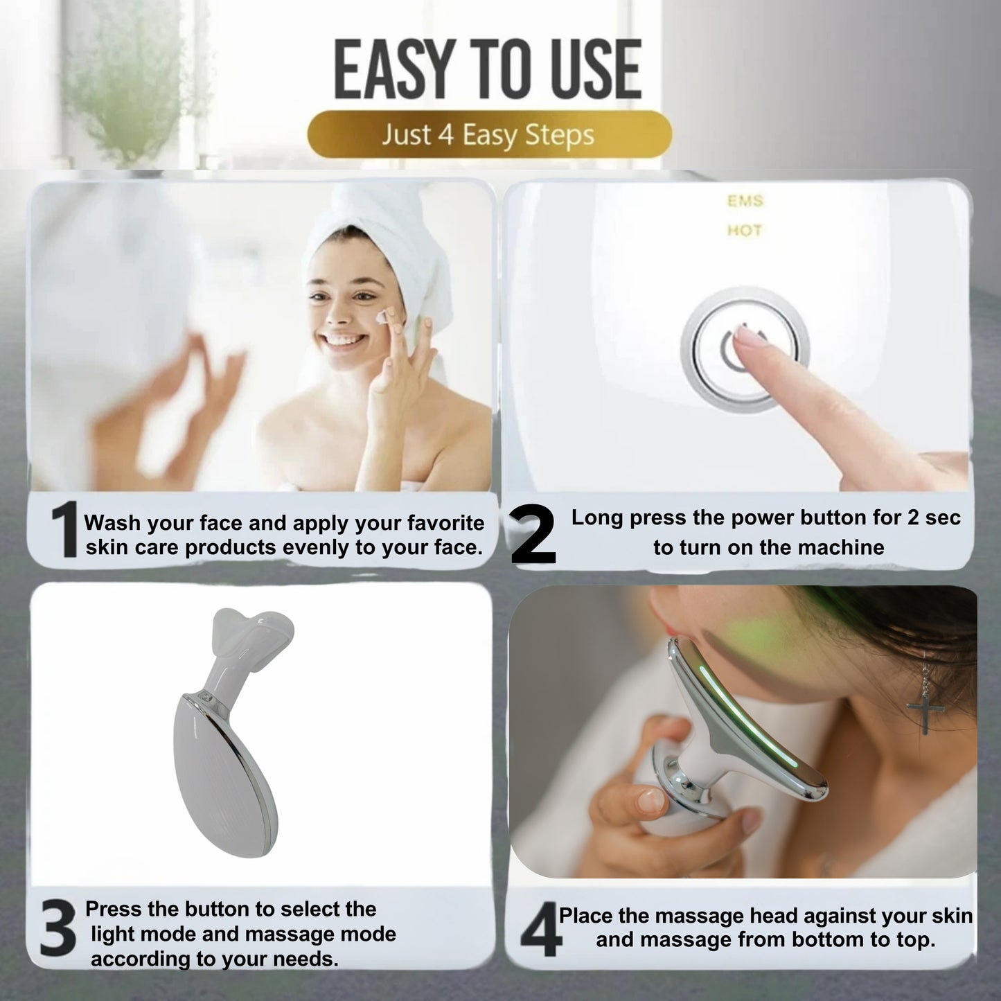 LED Therapy Handheld Device 3-Color Light, Vibration Massage, & EMS Firming
