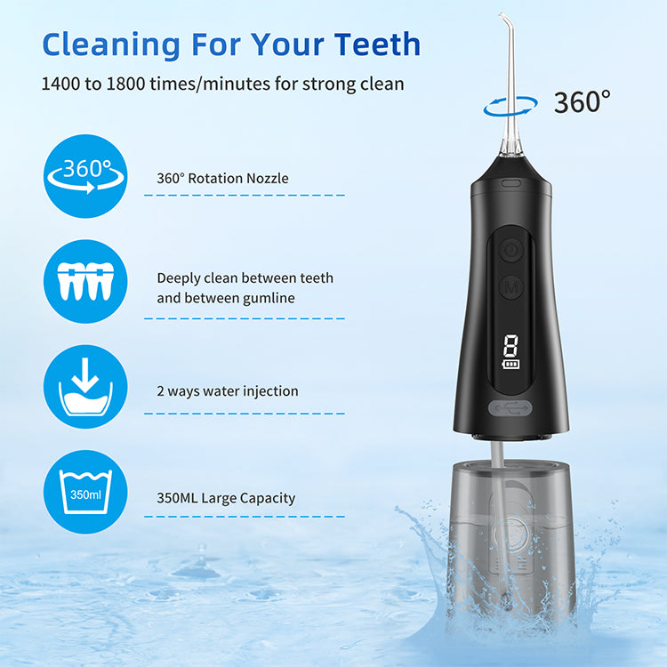 Water Flosser Portable Oral Irrigator with LED Digital Display Black