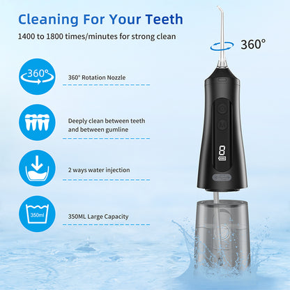Water Flosser Portable Oral Irrigator with LED Digital Display Black