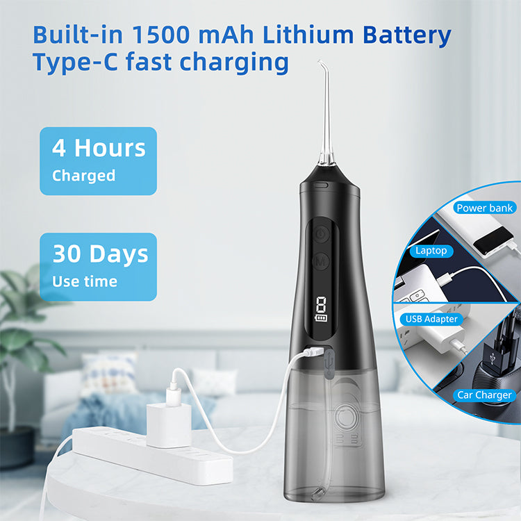 Water Flosser Portable Oral Irrigator with LED Digital Display Black