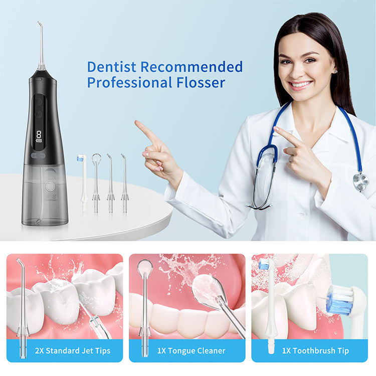 Water Flosser Portable Oral Irrigator with LED Digital Display Black