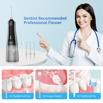 Water Flosser Portable Oral Irrigator with LED Digital Display Black