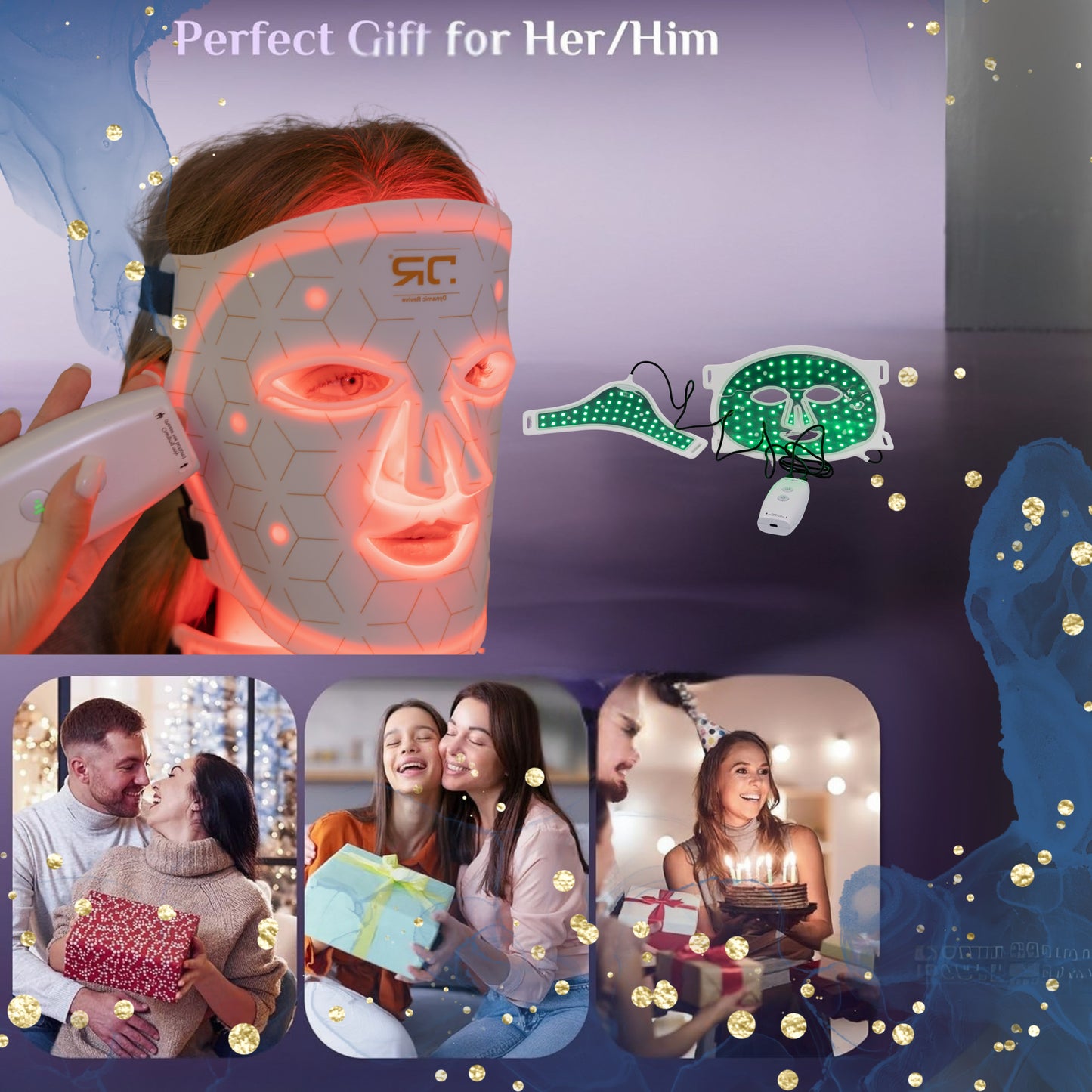 Silicone LED Face & Neck Therapy Mask – 7-Color Light + Near-Infrared White