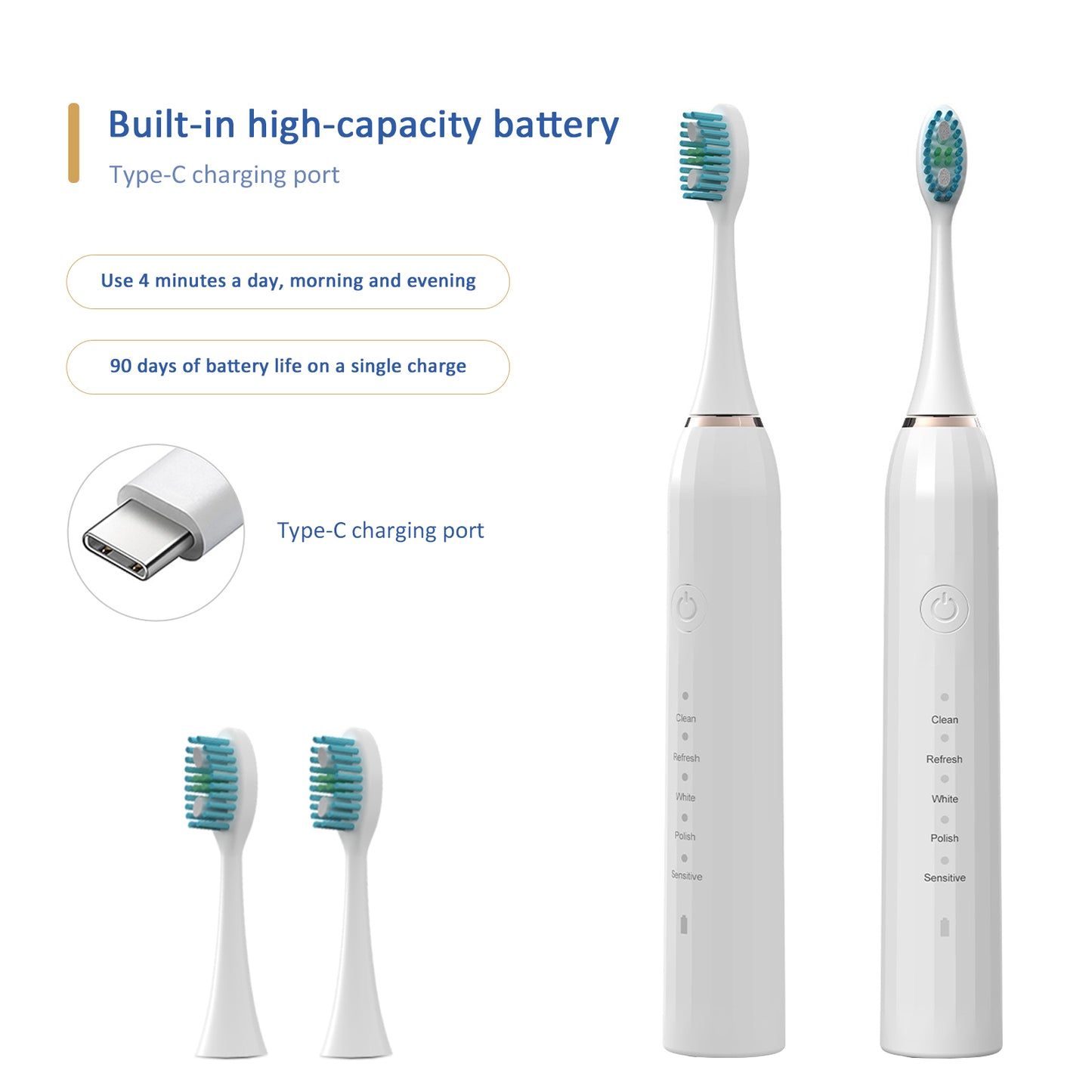 White Electric Toothbrush | Advanced Sonic Cleaning Technology