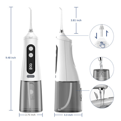 Water Flosser Portable Oral Irrigator with LED Digital Display White