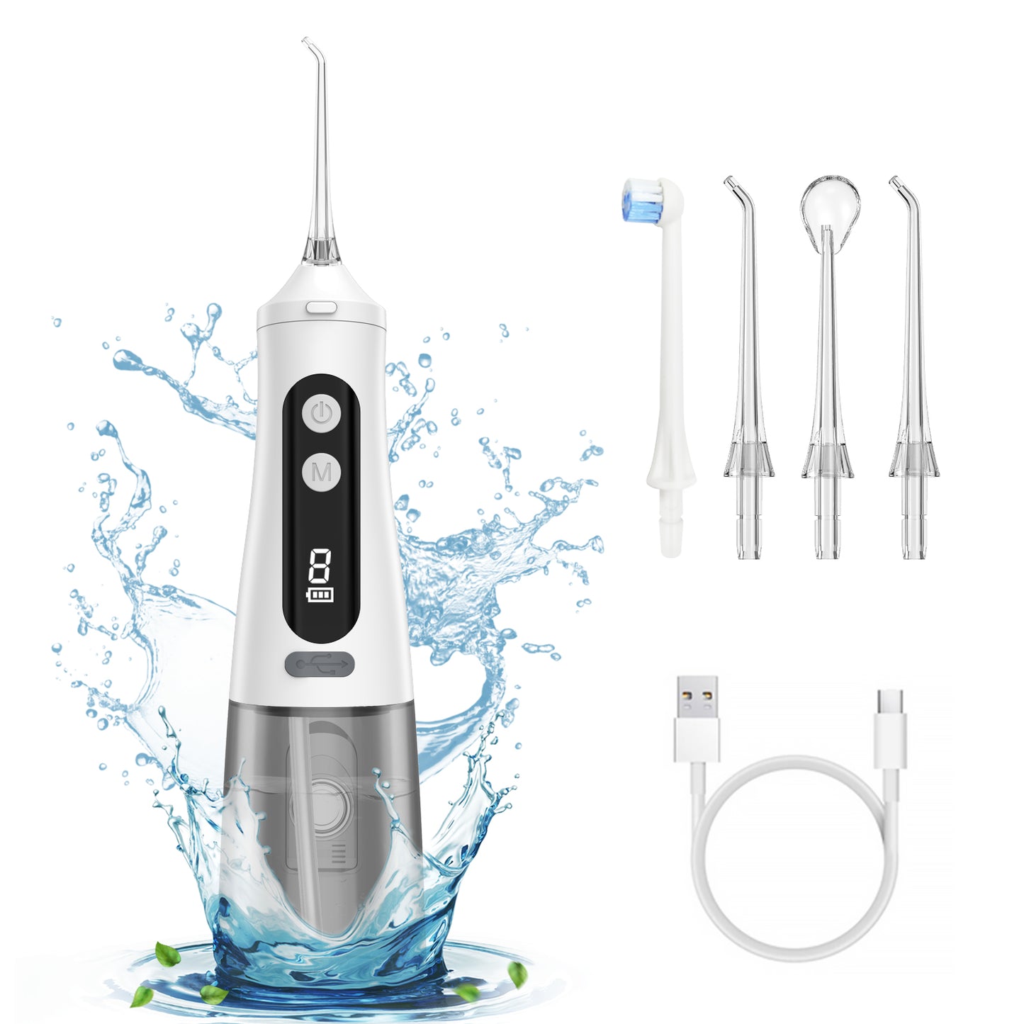 Water Flosser Portable Oral Irrigator with LED Digital Display White