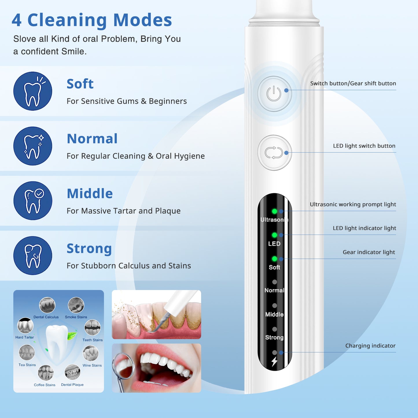 White Dental Cleaning Kit Professional Electric Tooth Cleaner