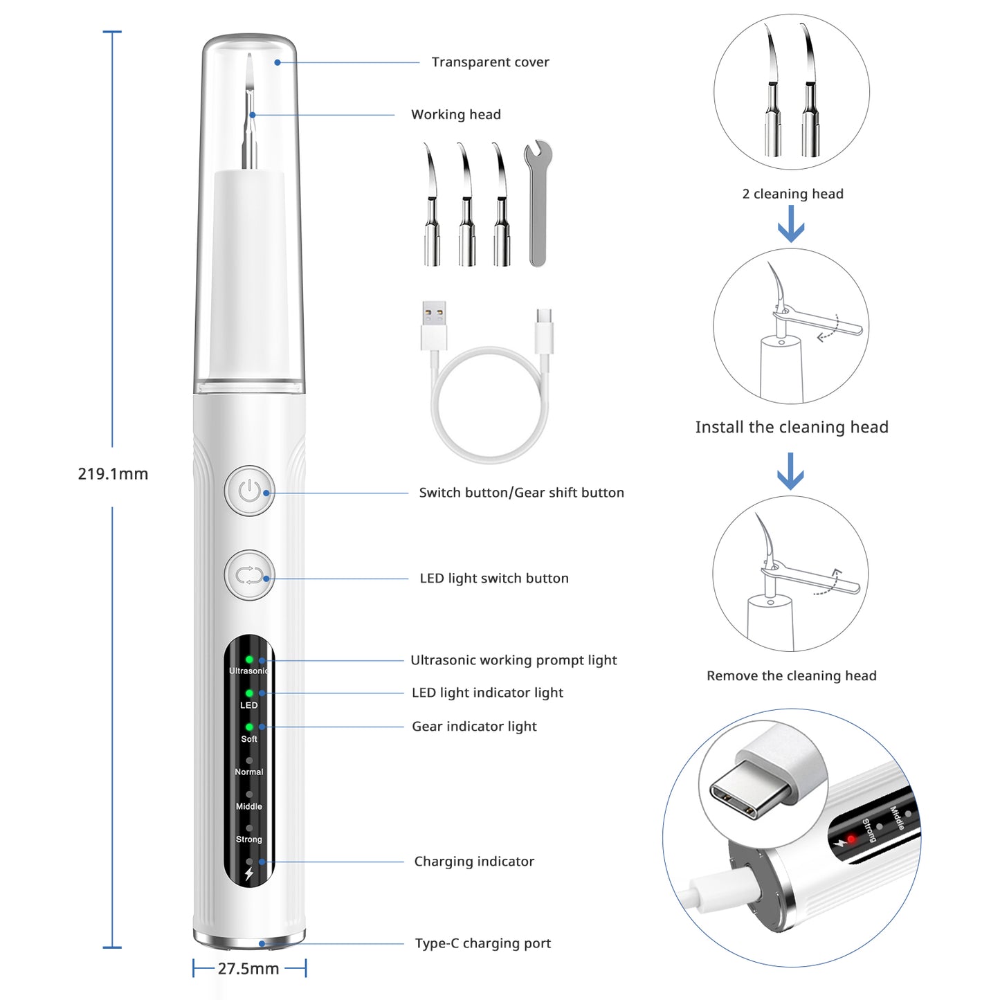 White Dental Cleaning Kit Professional Electric Tooth Cleaner